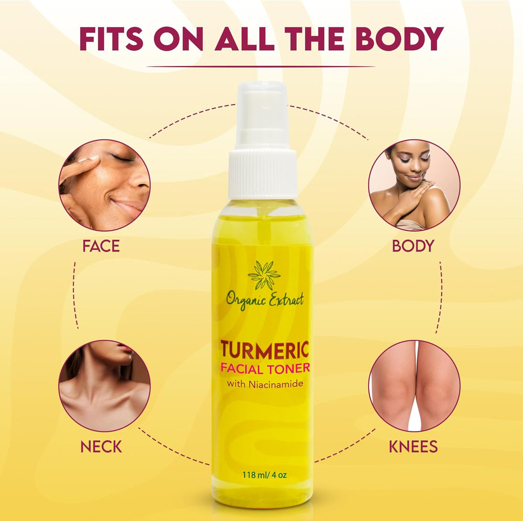 Turmeric Facial Toner - 4 Fl Oz / 118 Ml - Skin Brightening Face Toner, Gently Removes Impurities - Exfoliating, Hydrating Toner with Niacinamide, Glycerin, Aloe Vera