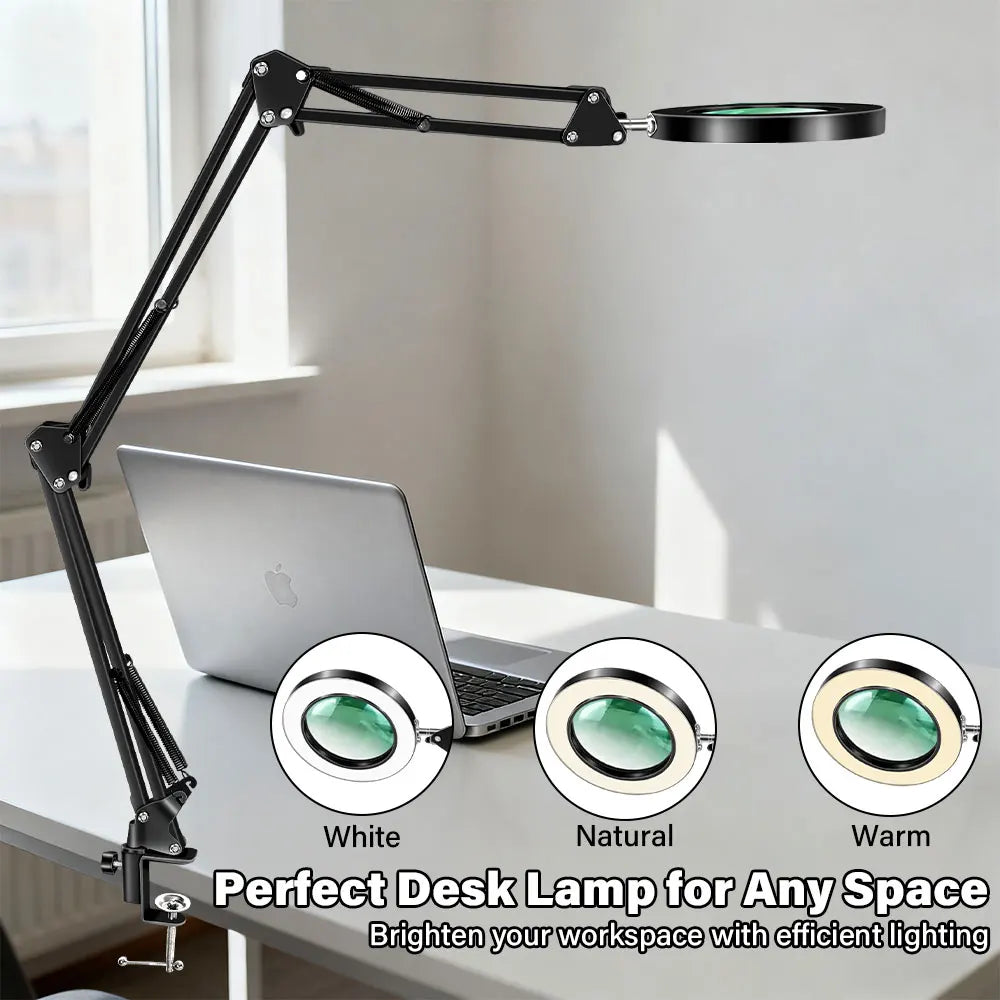 Upgrade 3-Segment Folding Magnifying Glass Lamp with 3 Color Adjust LED Lights Reading Table Lamp for Welding Repair Close Work