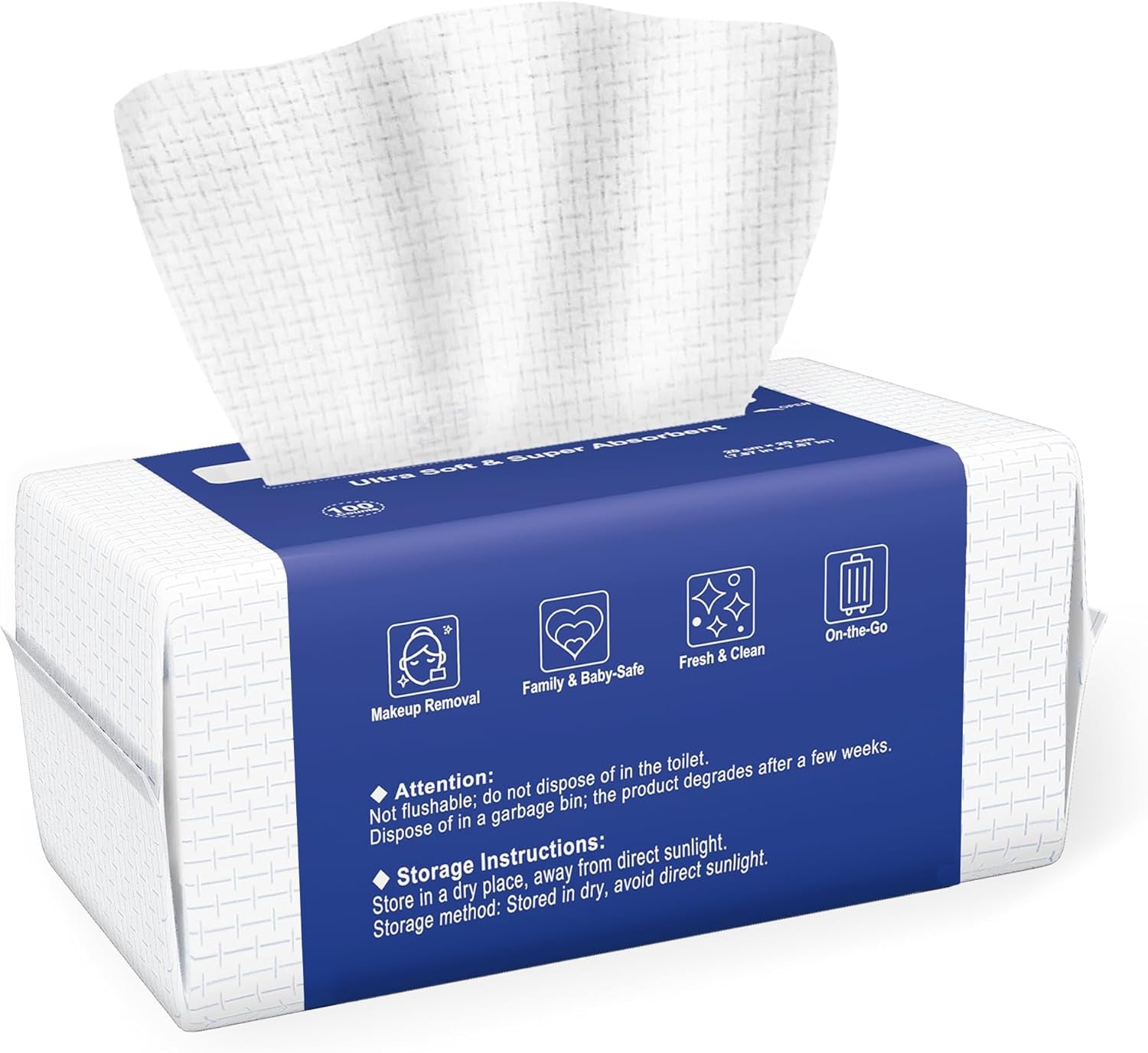 Face Towels, Disposable Biodegradable Clean Face Wipes for Sensitive Skin, Lint- Free Facial Towels for Women Cleansing, Skincare and Makeup Remover, Dry Wipes,100 Count EF Texture