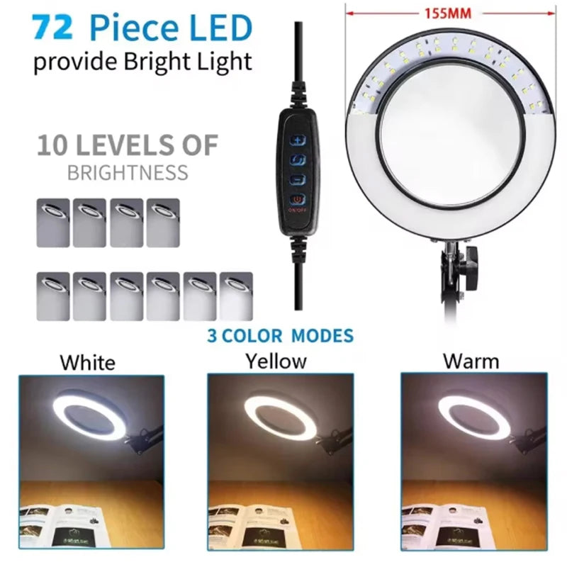 New Lighting Magnifying Glass USB72LED 8X/10X3 Color LED Magnifying Glass for Soldering Iron Repair/Desk Lamp/Skin Care Beauty