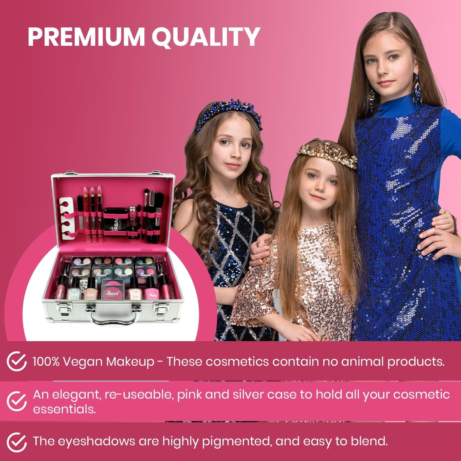 Dazzling Makeup Case – 60-Piece Vegan Makeup Set for Teenagers – Elegant Silver Box – Compact and Lightweight Design – Travel-Friendly Women’S Makeup Set
