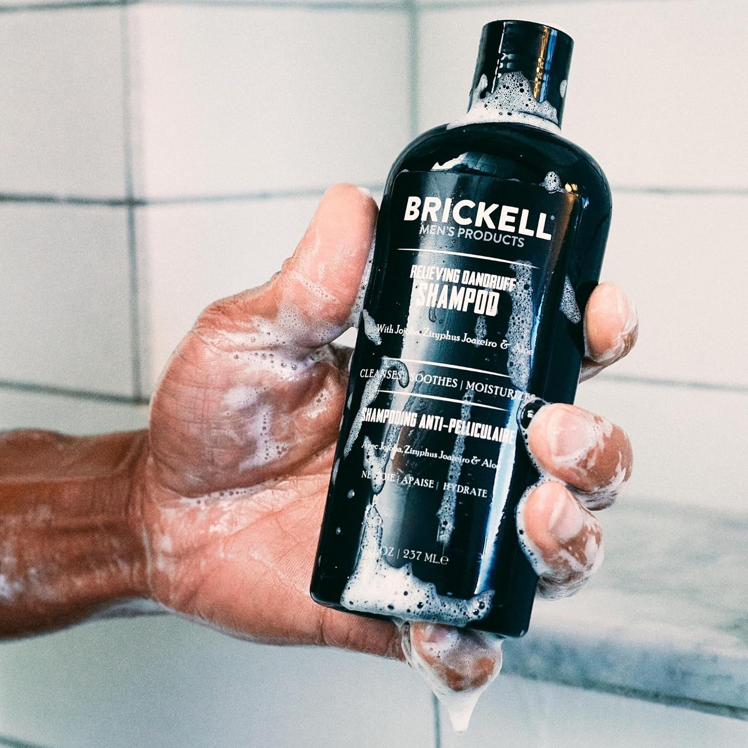 Brickell Men'S Relieving Dandruff Shampoo for Men, Natural & Organic, Soothes and Eliminates Dandruff with Ziziphus Joazeiro, Aloe and Jojoba Oil (237 Ml)