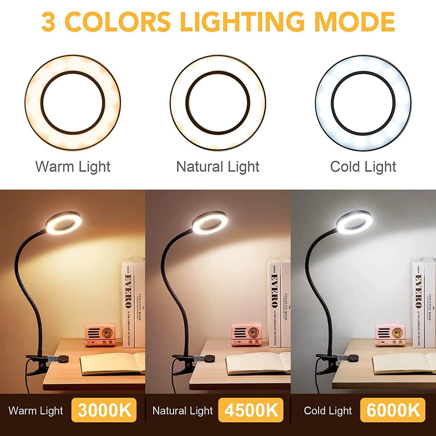 5X/10X New Luminous Magnifying Glass USB 3-Color LED Desk Lamp, Used for Soldering Iron Repair/Desk Lamp/Skincare and Beauty