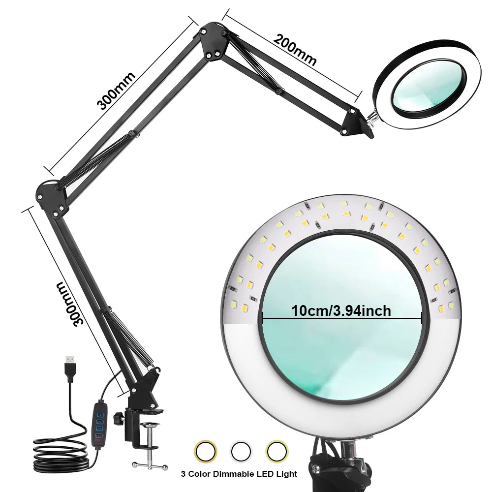 New Lighting Magnifying Glass USB72LED 8X/10X3 Color LED Magnifying Glass for Soldering Iron Repair/Desk Lamp/Skin Care Beauty
