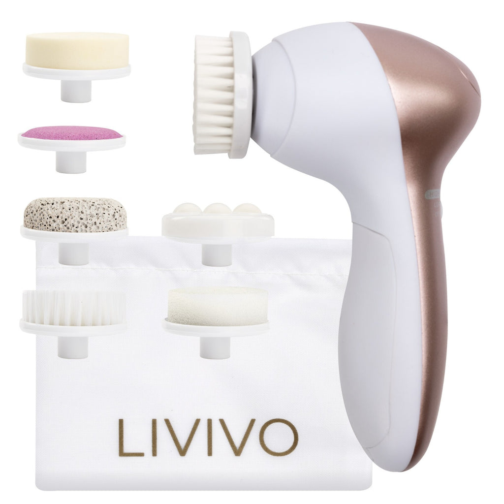 LIVIVO 7 in 1 Electric Facial Cleanser with Rotating Brush and Pumice Heads