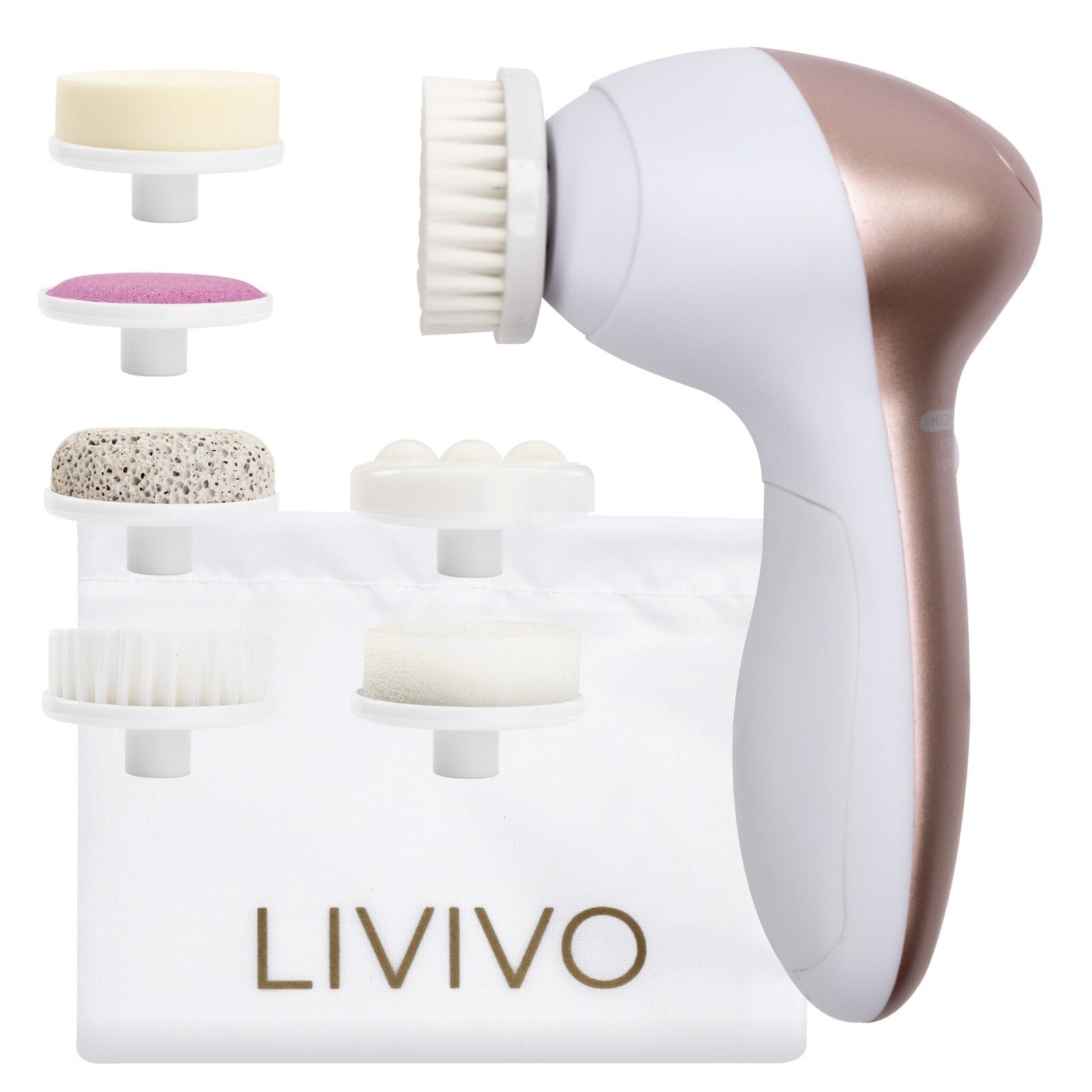 LIVIVO 7 in 1 Electric Facial Cleanser with Rotating Brush and Pumice Heads