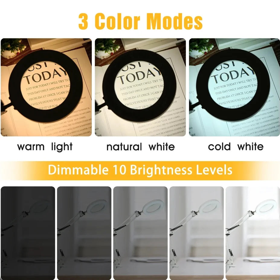 72LED 10X NEW Illuminated Magnifier USB 3 Colors LED Magnifying Glass for Soldering Iron Repair/Table Lamp/Skincare Beauty
