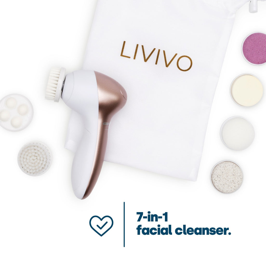 LIVIVO 7 in 1 Electric Facial Cleanser with Rotating Brush and Pumice Heads