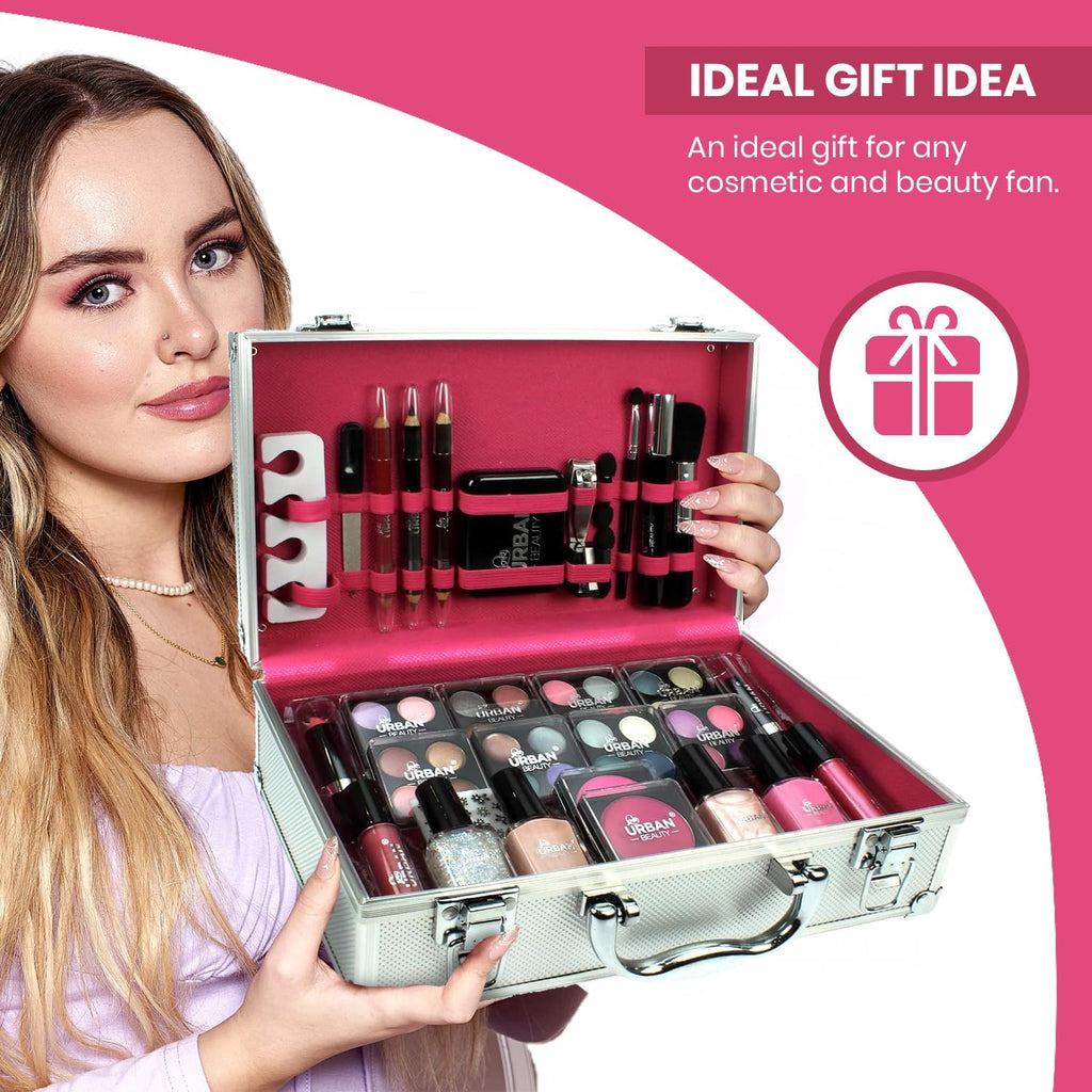 Dazzling Makeup Case – 60-Piece Vegan Makeup Set for Teenagers – Elegant Silver Box – Compact and Lightweight Design – Travel-Friendly Women’S Makeup Set