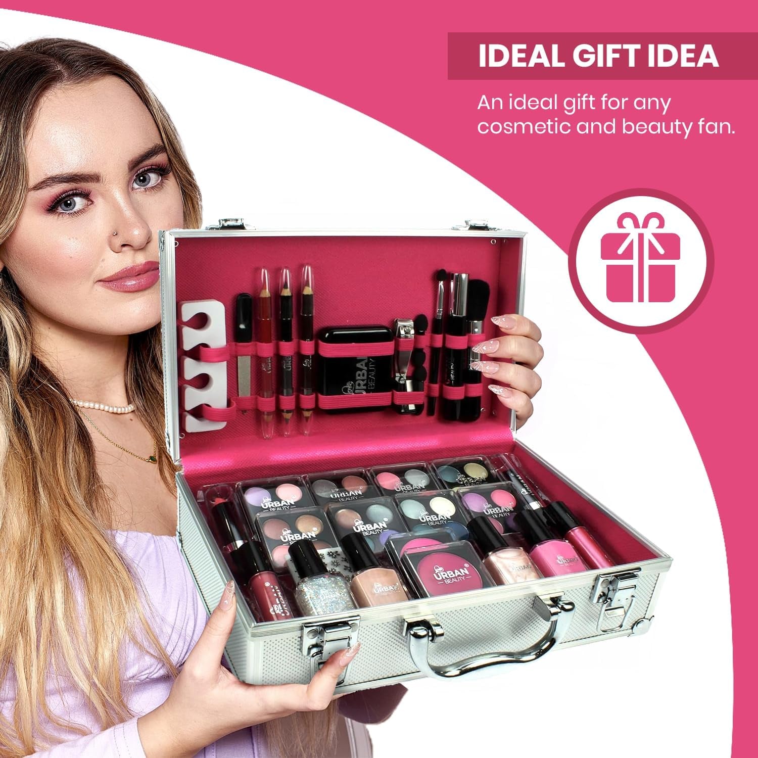 Dazzling Makeup Case – 60-Piece Vegan Makeup Set for Teenagers – Elegant Silver Box – Compact and Lightweight Design – Travel-Friendly Women’S Makeup Set