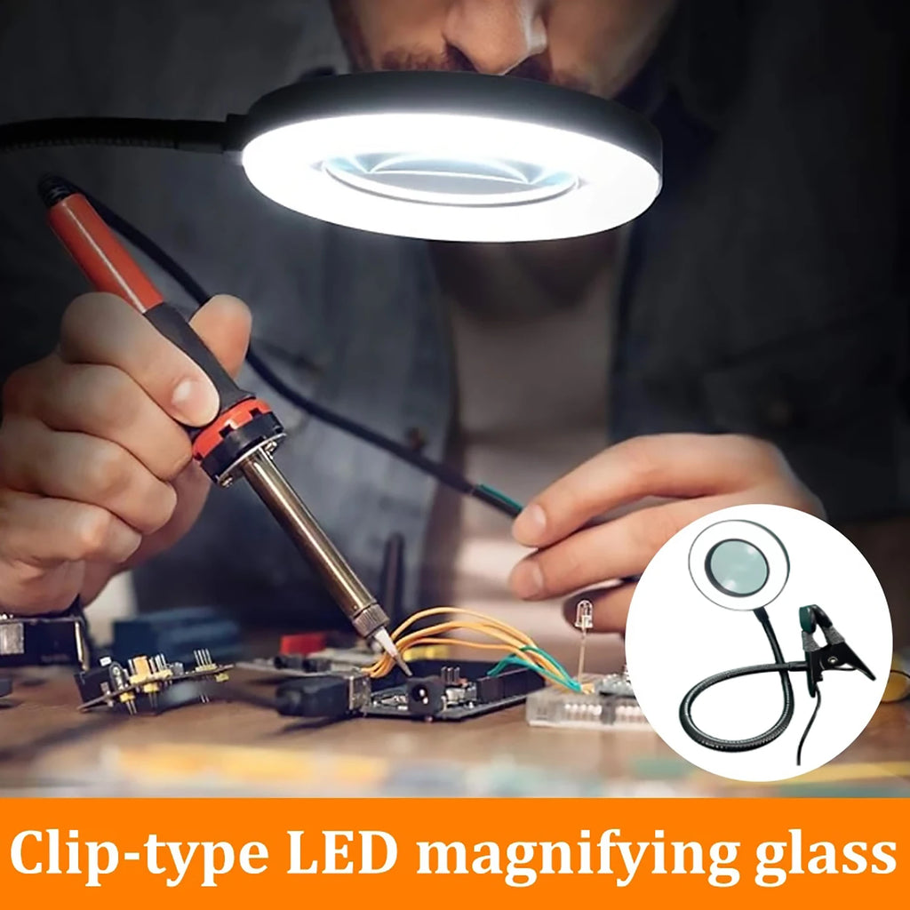 5X/10X New Luminous Magnifying Glass USB 3-Color LED Desk Lamp, Used for Soldering Iron Repair/Desk Lamp/Skincare and Beauty