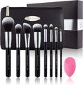 8-Piece Professional Makeup Brush Set with Beauty Sponge and Luxury Clutch Cosmetic Bag and Beautiful Gift Box - Silver