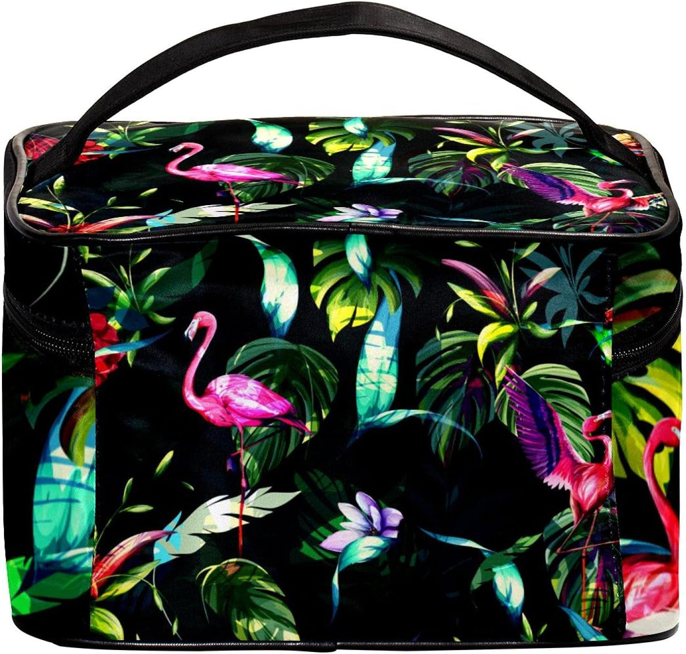 Flamingo Leaves Toiletry Travel Organizer Cosmetic Bag for Women