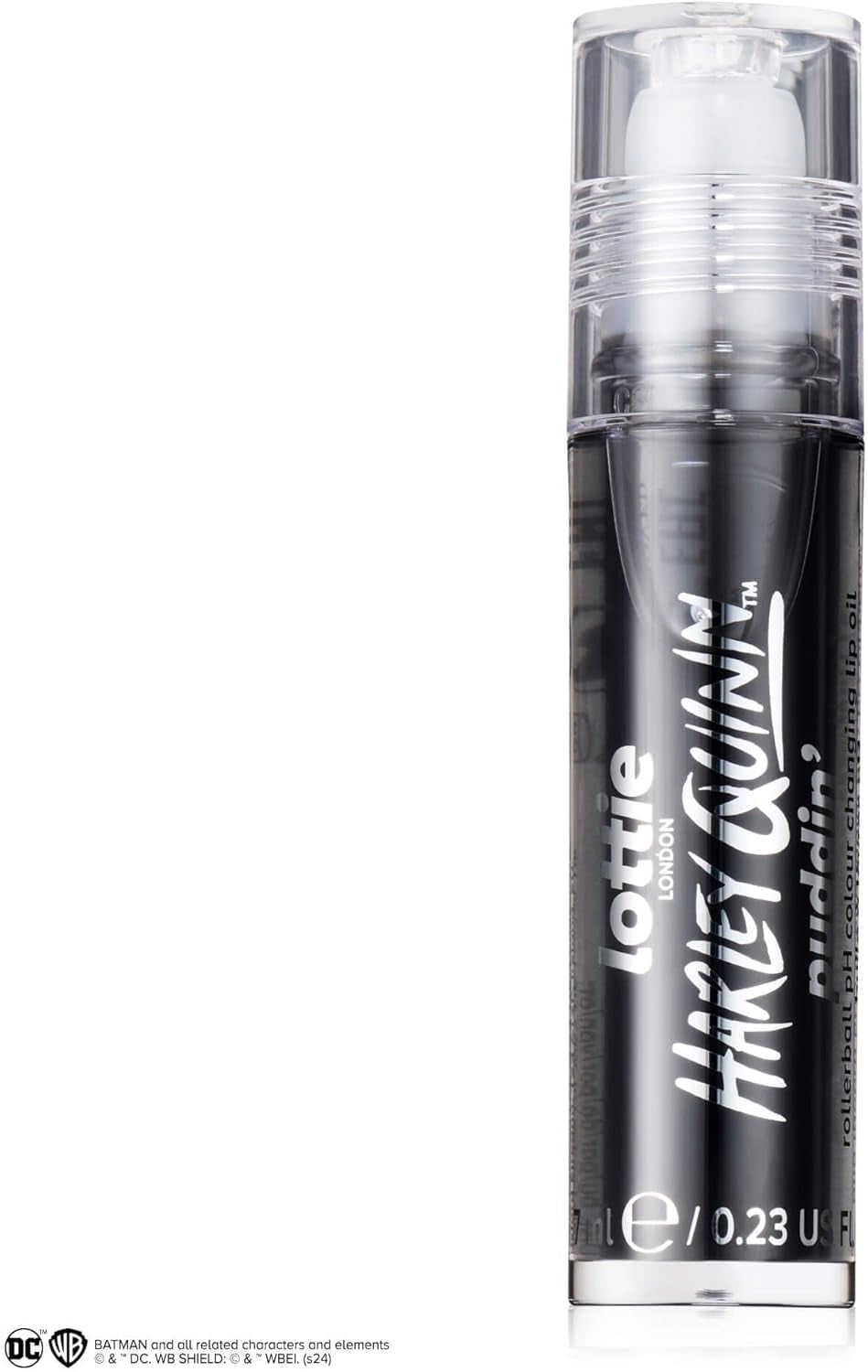 X Harley Quinn Puddin’ Ph Color Changing Lip Oil in Black, Nourishing Lip Oil to Adapt to the Natural Ph in Your Lips for a Unique Flush of Color