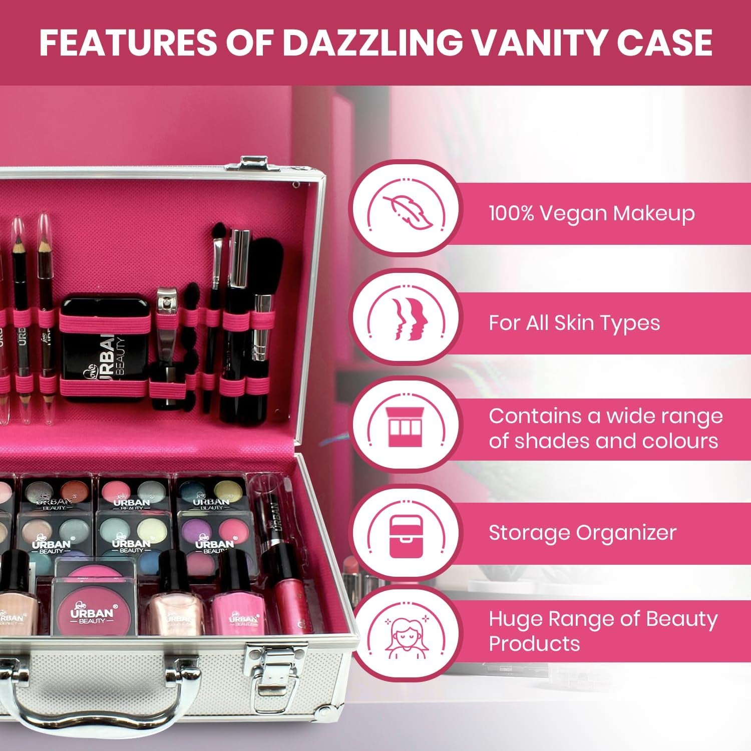 Dazzling Makeup Case – 60-Piece Vegan Makeup Set for Teenagers – Elegant Silver Box – Compact and Lightweight Design – Travel-Friendly Women’S Makeup Set
