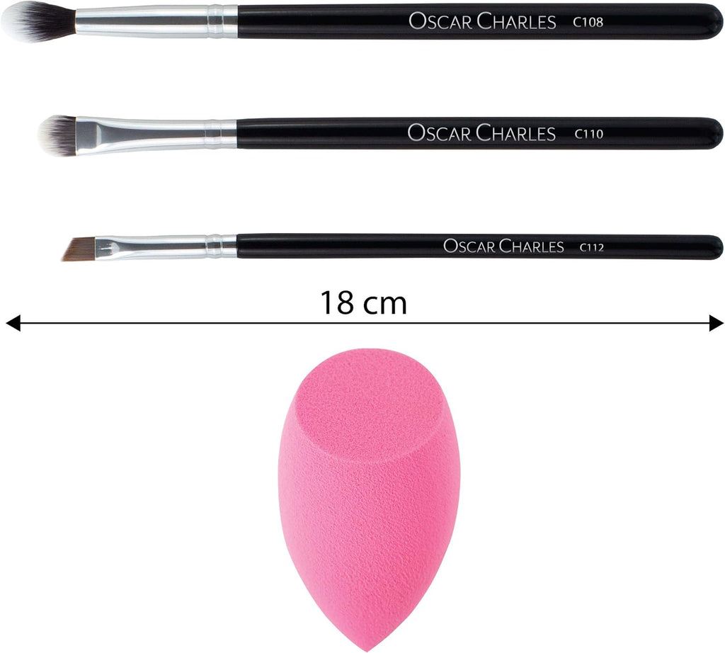 8-Piece Professional Makeup Brush Set with Beauty Sponge and Luxury Clutch Cosmetic Bag and Beautiful Gift Box - Silver