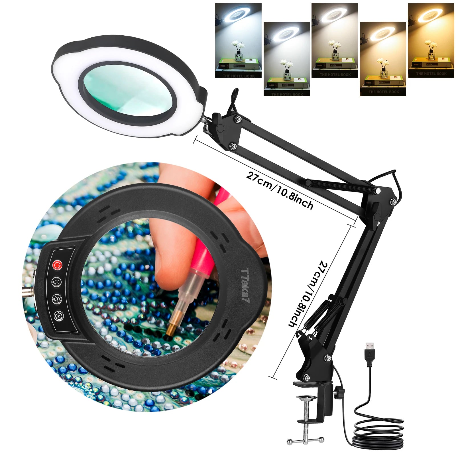 New Lighting Magnifying Glass USB72LED 8X/10X3 Color LED Magnifying Glass for Soldering Iron Repair/Desk Lamp/Skin Care Beauty