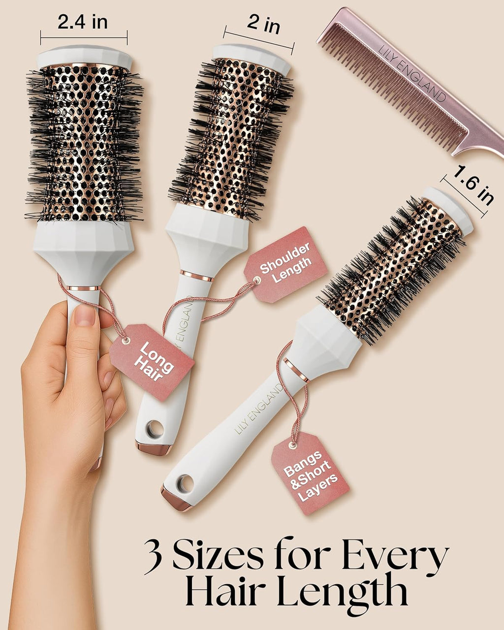 round Hair Brush Set, 4 Piece Professional Blow Dry Kit with 3 round Brushes and Comb for Styling, Beauty Gifts Sets for Women