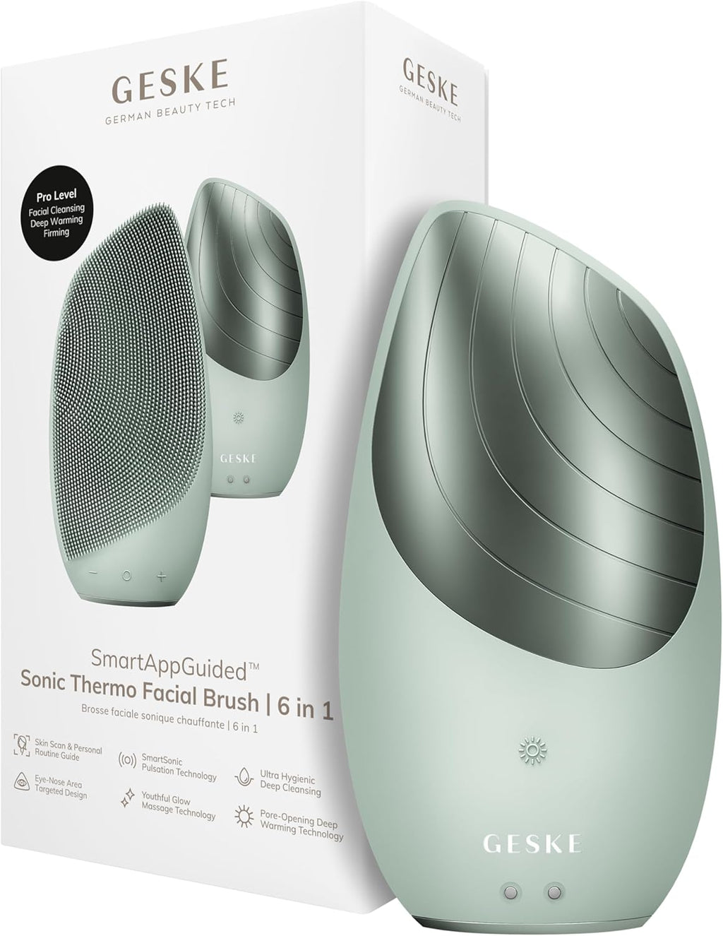 Smartappguided™ Sonic Thermo Facial Brush | 6 in 1 | Skin Cleansing | Cleansing Brush with Thermal Function | Facial Massager | Electric Facial Brush | Facial Cleansing Device