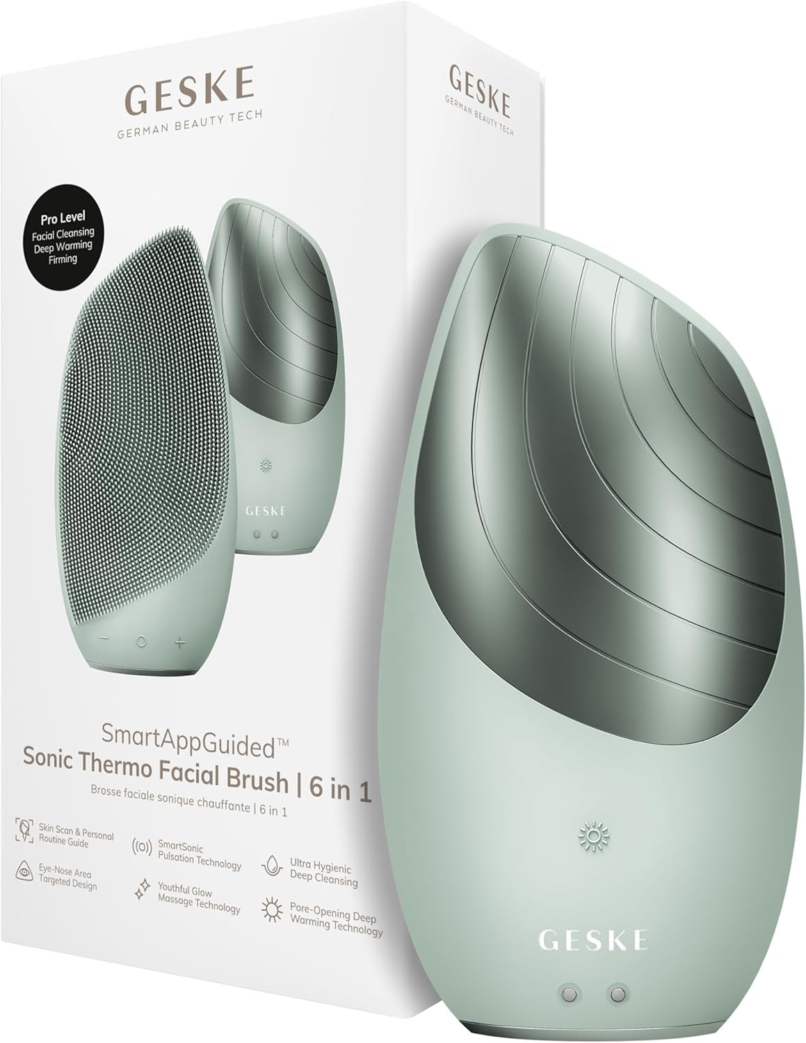 Smartappguided™ Sonic Thermo Facial Brush | 6 in 1 | Skin Cleansing | Cleansing Brush with Thermal Function | Facial Massager | Electric Facial Brush | Facial Cleansing Device