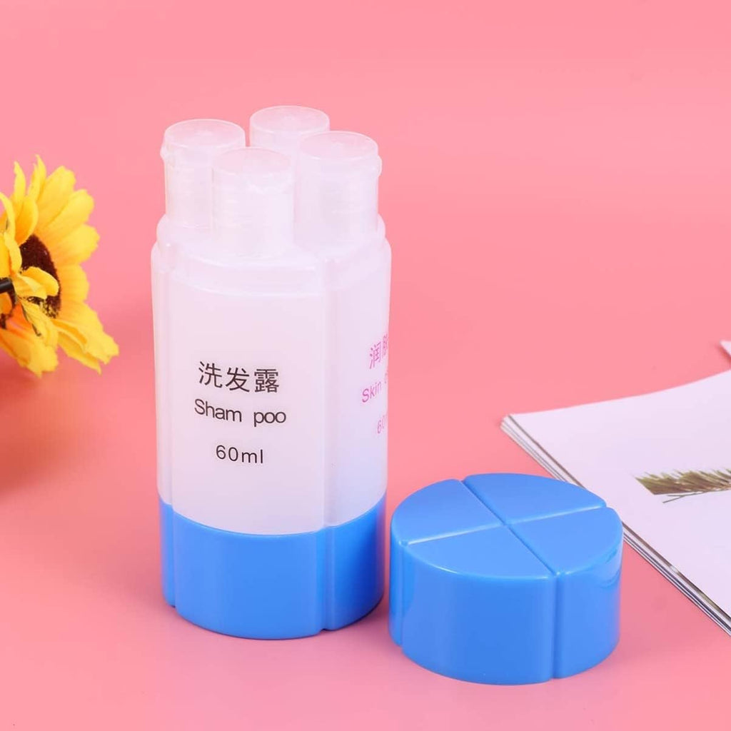 4-In-1 Leakproof Travel Bottles Set 60Ml Refillable Toiletries Containers for Shampoo Lotion Soap in Blue, Pp Material Portable Dispensing Bottles for Camping and Trip Use