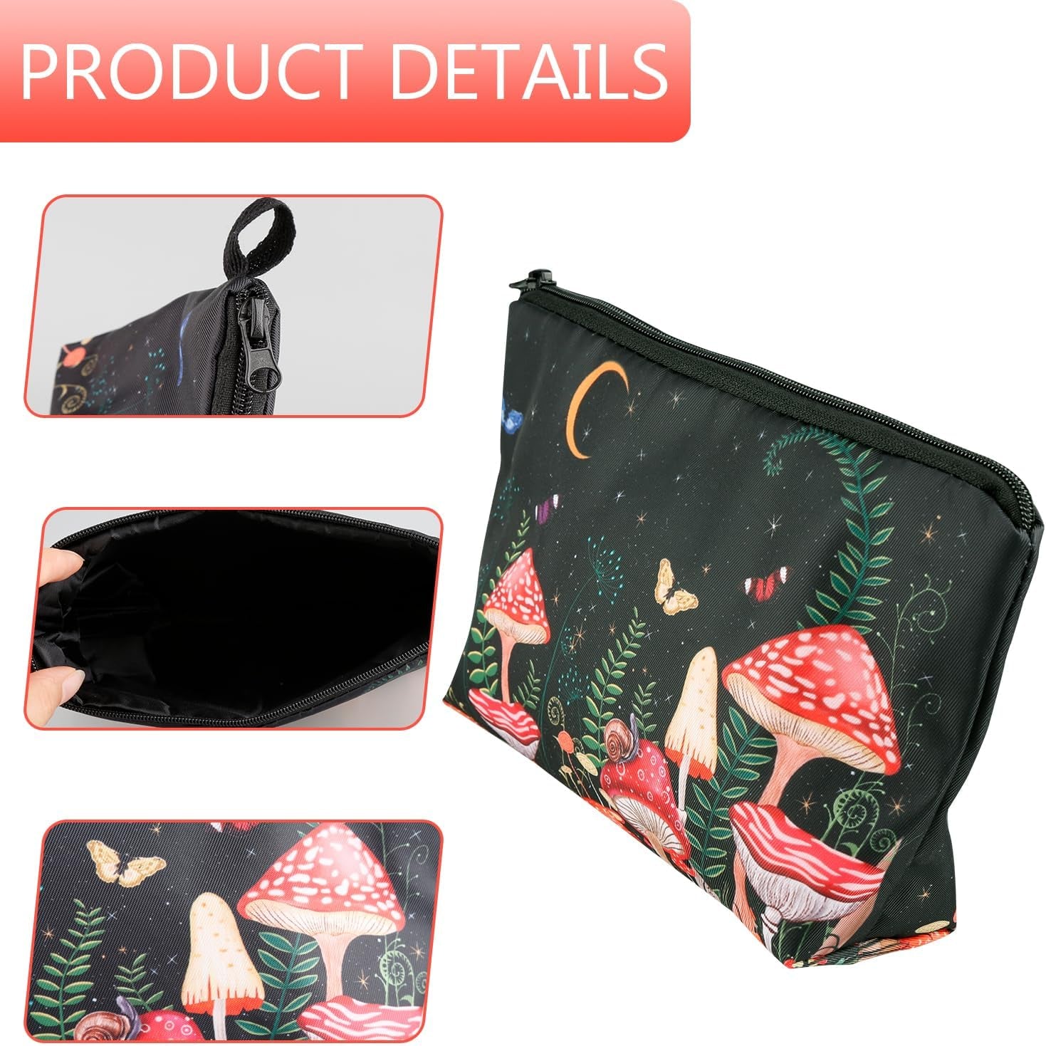 Women'S Cosmetic Bag - Adorable Sunflower Printed Zipper Pouch, Mushroom Colored Travel Makeup Organizer, Waterproof & Versatile for Everyday Use