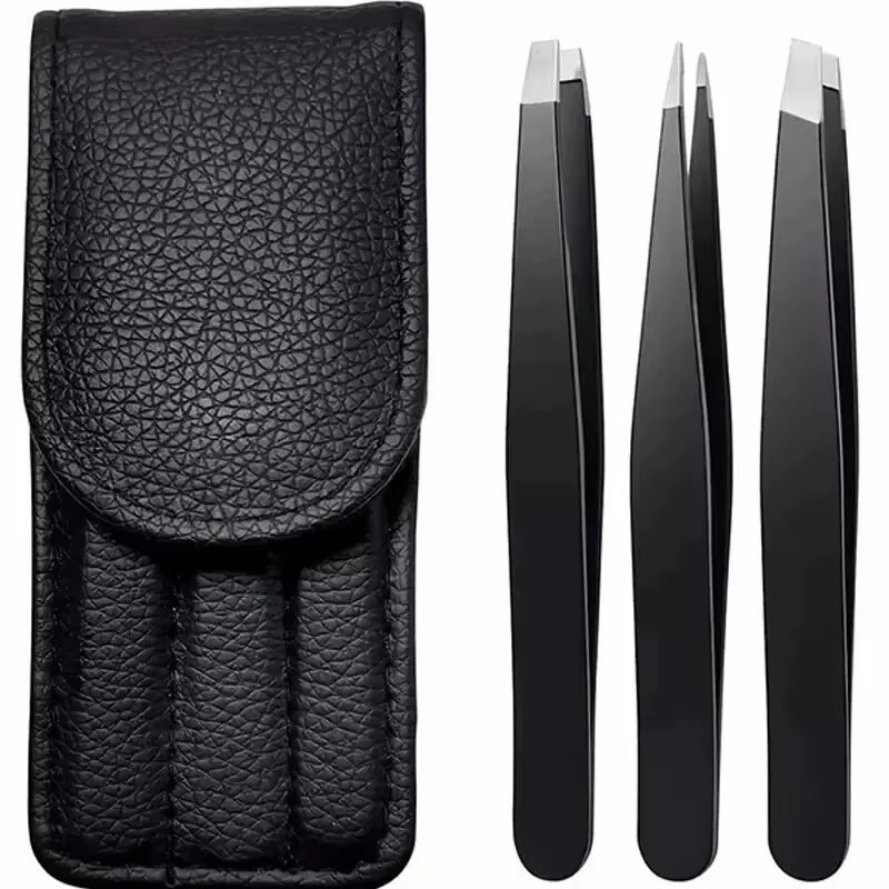 CNK Wholesale Stainless Steel Black Eyebrow Tweezer with Slant and Flat Point Beauty Tools for Eyebrows & Ingrown Hair Removal