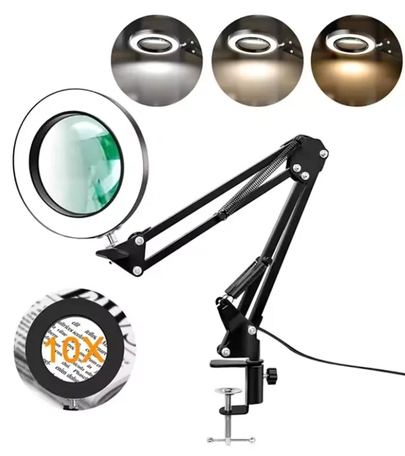 5X/10X New Luminous Magnifying Glass USB 3-Color LED Desk Lamp, Used for Soldering Iron Repair/Desk Lamp/Skincare and Beauty
