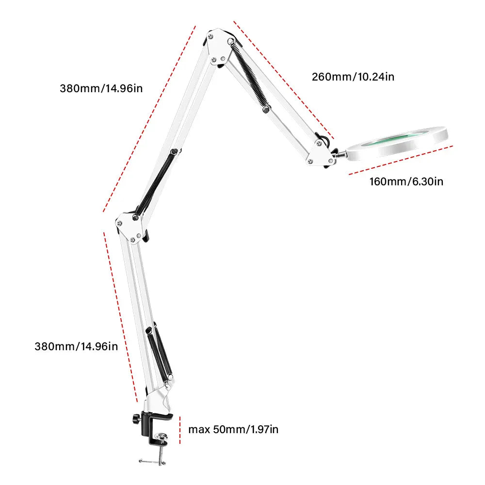 Upgrade 3-Segment Folding Magnifying Glass Lamp with 3 Color Adjust LED Lights Reading Table Lamp for Welding Repair Close Work