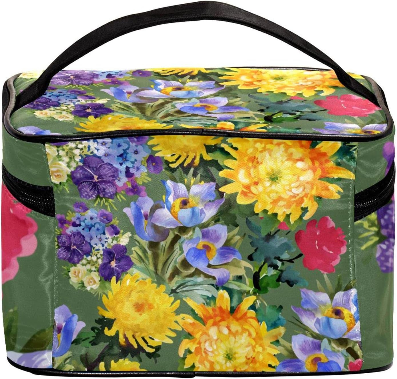 Watercolor Flowers Toiletry Travel Organizer Cosmetic Bag for Women
