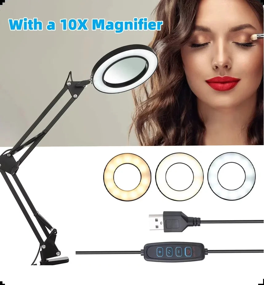 72LED 10X NEW Illuminated Magnifier USB 3 Colors LED Magnifying Glass for Soldering Iron Repair/Table Lamp/Skincare Beauty