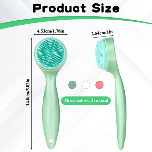 3 Pack Silicone Manual Facial Cleansing Brush Skin Friendly Face Scrubber Exfoliator Soft Bristles Waterproof Makeup Skincare Removal Applicator for Blackheads Whiteheads Massaging