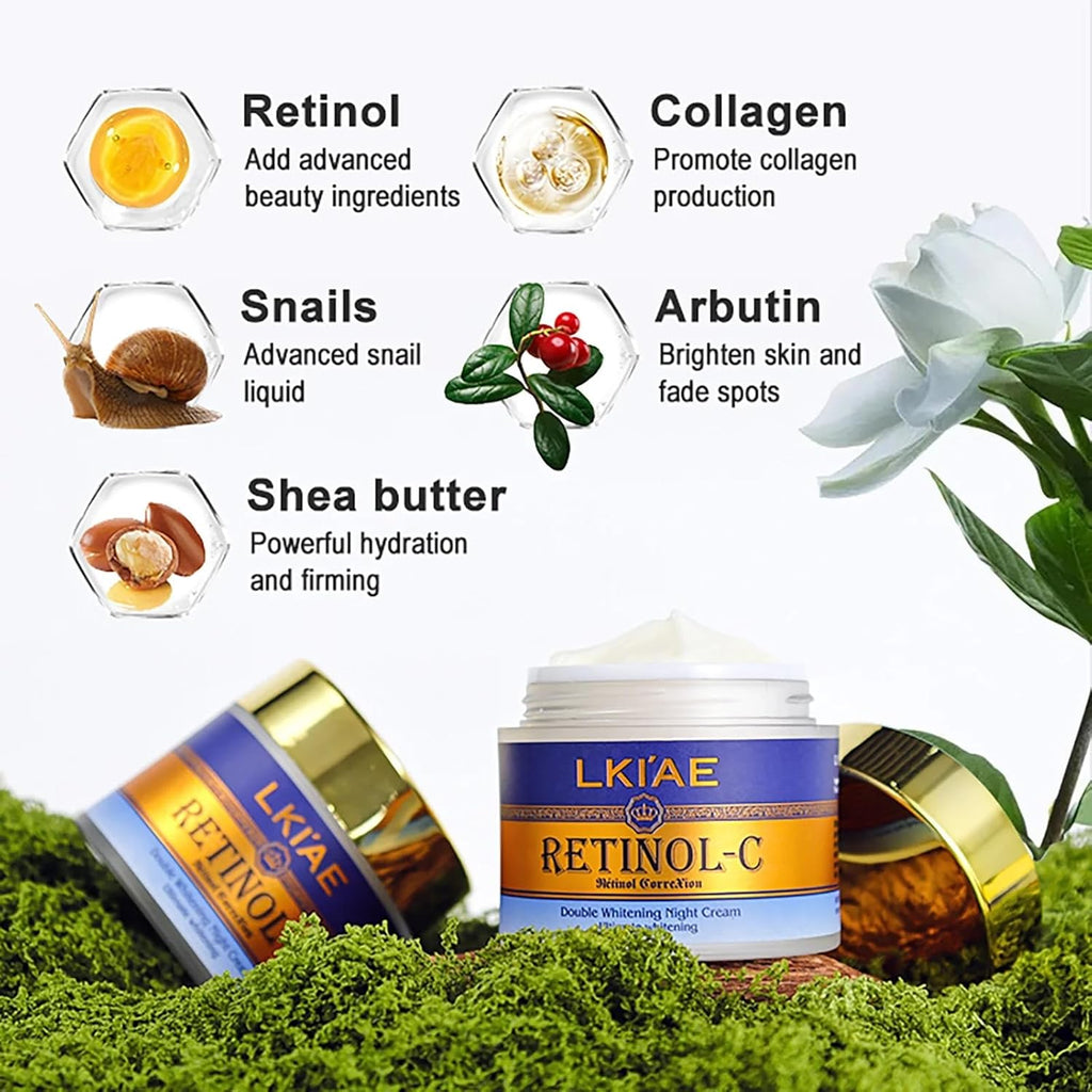 LKIAE Ultimate Retinol Day and Night Face Cream, Whitening, Anti-Aging, Reduce Wrinkles, Fine Lines, Moisturizing, with Spf 50+, Snail Extract, Collagen, 100 Ml
