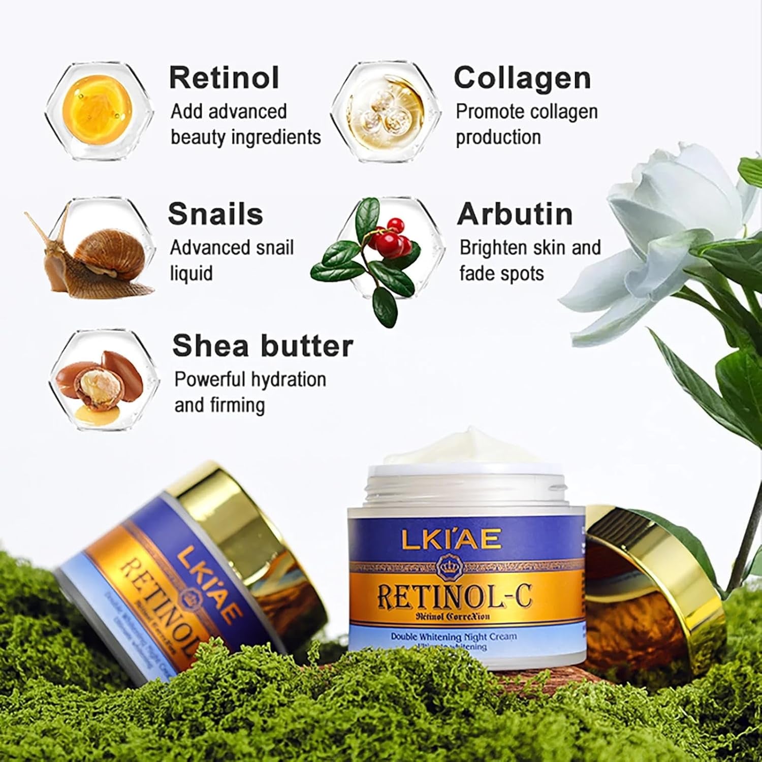 LKIAE Ultimate Retinol Day and Night Face Cream, Whitening, Anti-Aging, Reduce Wrinkles, Fine Lines, Moisturizing, with Spf 50+, Snail Extract, Collagen, 100 Ml
