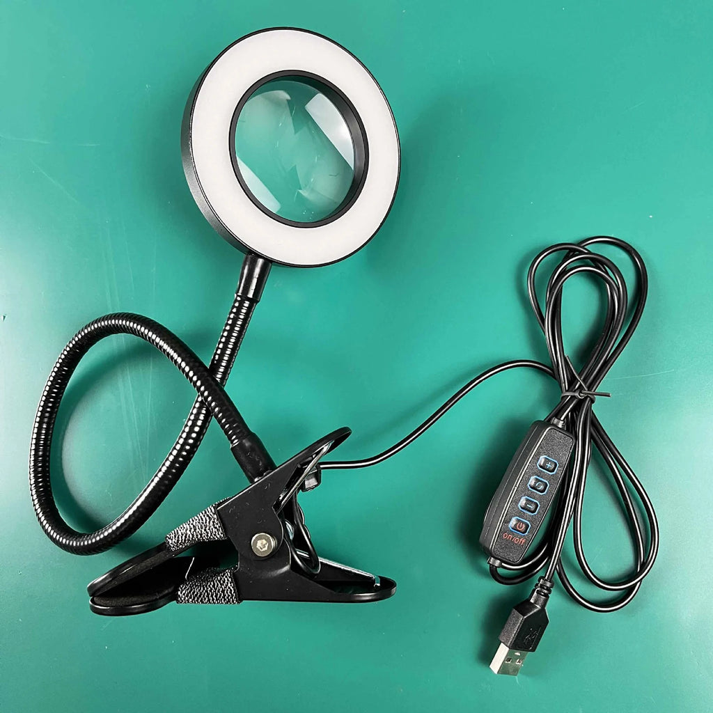 5X/10X New Luminous Magnifying Glass USB 3-Color LED Desk Lamp, Used for Soldering Iron Repair/Desk Lamp/Skincare and Beauty