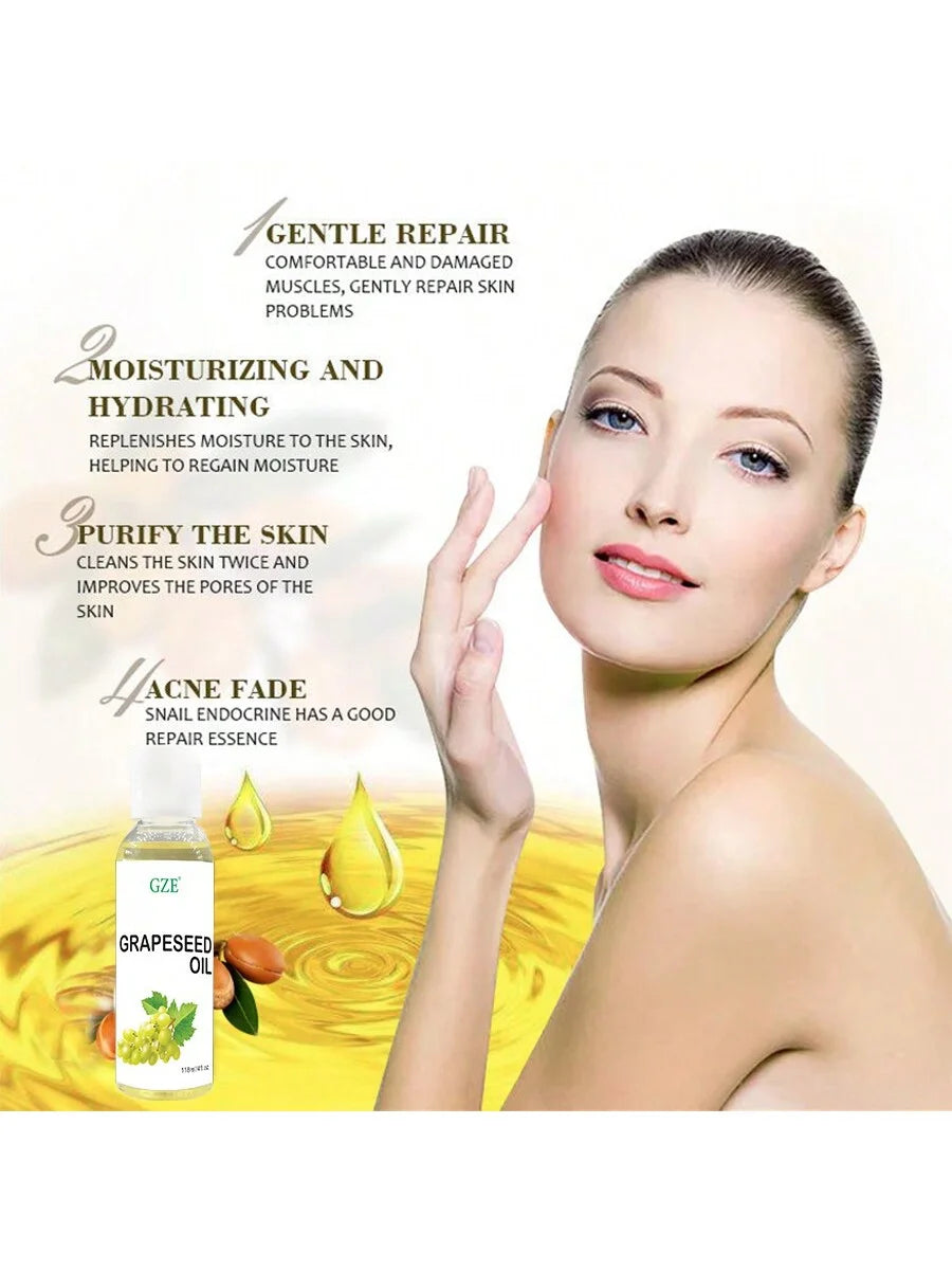 Grapeseed Oil, Skin Care for Sensitive Skin, Light Silky Moisturizer for All Skin Type, Hair Strengthens Vegan Thickening