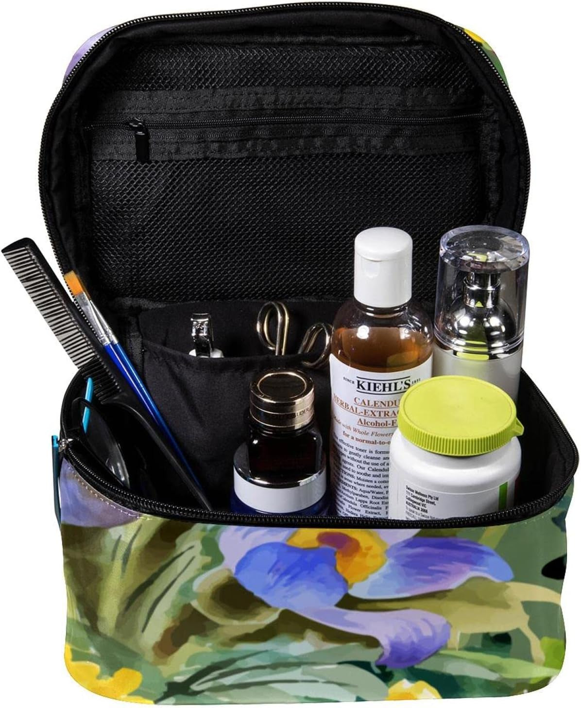 Watercolor Flowers Toiletry Travel Organizer Cosmetic Bag for Women