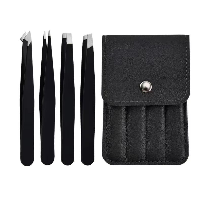 CNK Wholesale Stainless Steel Black Eyebrow Tweezer with Slant and Flat Point Beauty Tools for Eyebrows & Ingrown Hair Removal