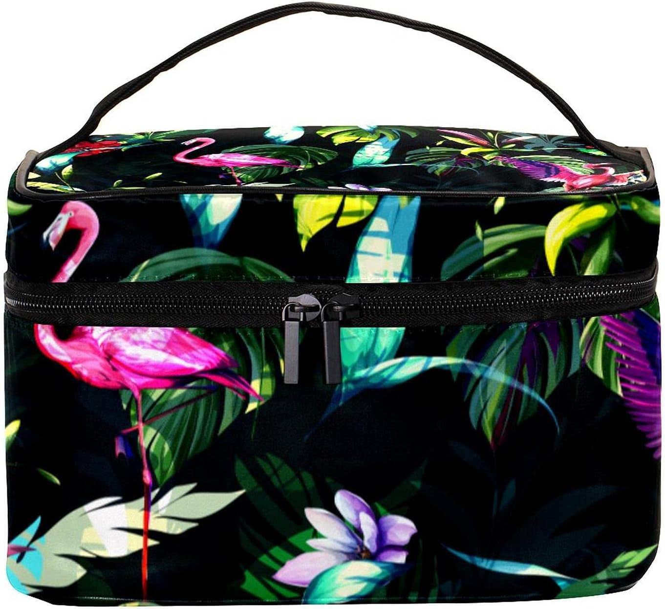 Flamingo Leaves Toiletry Travel Organizer Cosmetic Bag for Women