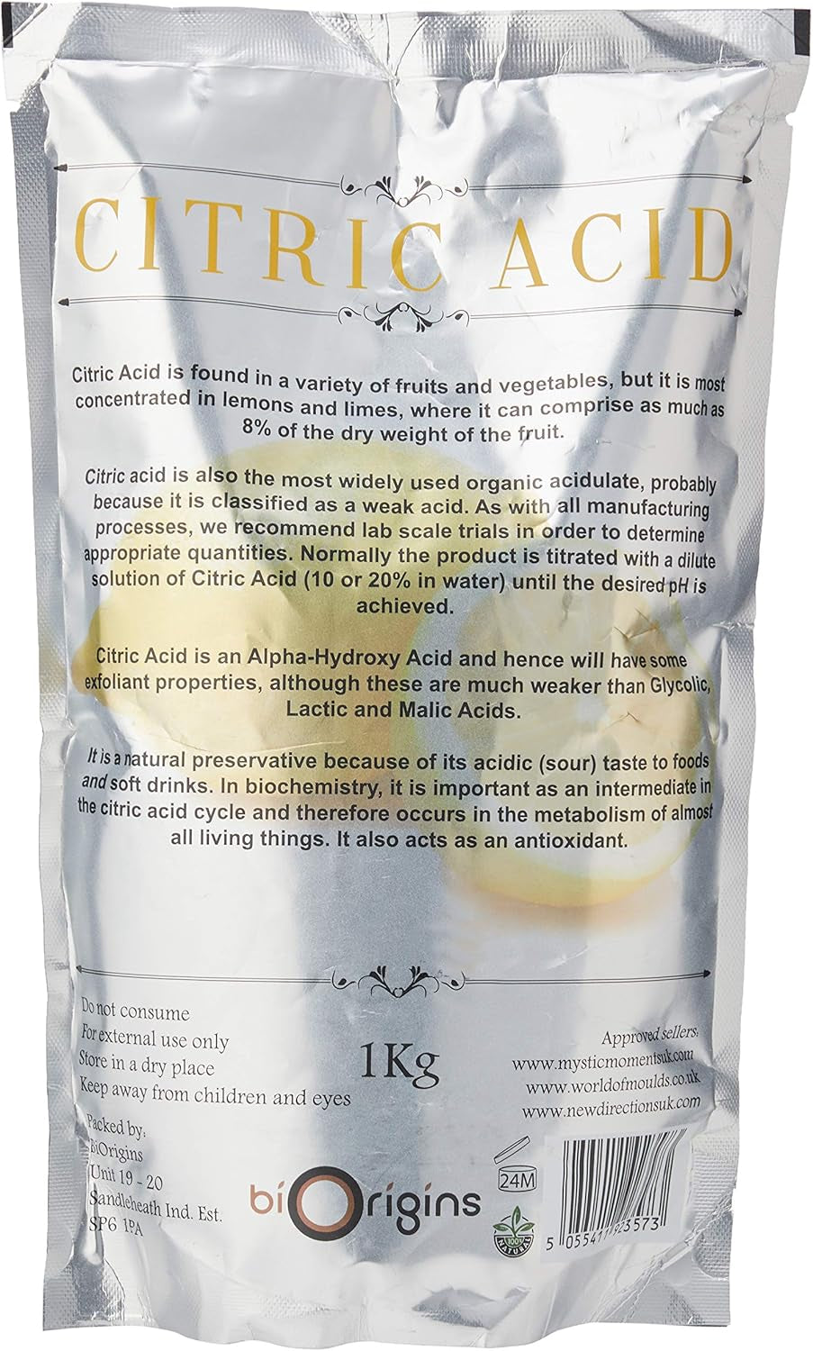 | Citric Acid Powder | Cosmetic Grade Alpha-Hydroxy Acid (AHA) | Gentle Exfoliant for DIY Skincare | Ph Adjuster & Antioxidant | Resealable Bag | 1Kg