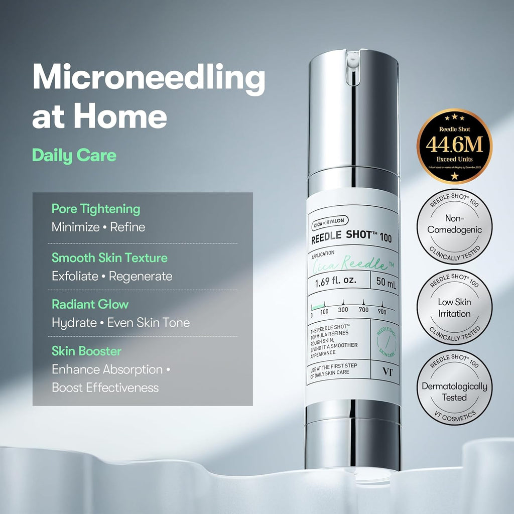 CICA Reedle Shot 100, Spicule Microneedling Serum for Pore Care & Exfoliation, Exosome, Centella Asiatica for Glass Skin, Skin Texture, Liquid Skin Booster, Korean Skin Care 50Ml