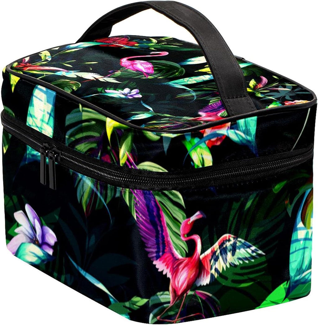 Flamingo Leaves Toiletry Travel Organizer Cosmetic Bag for Women