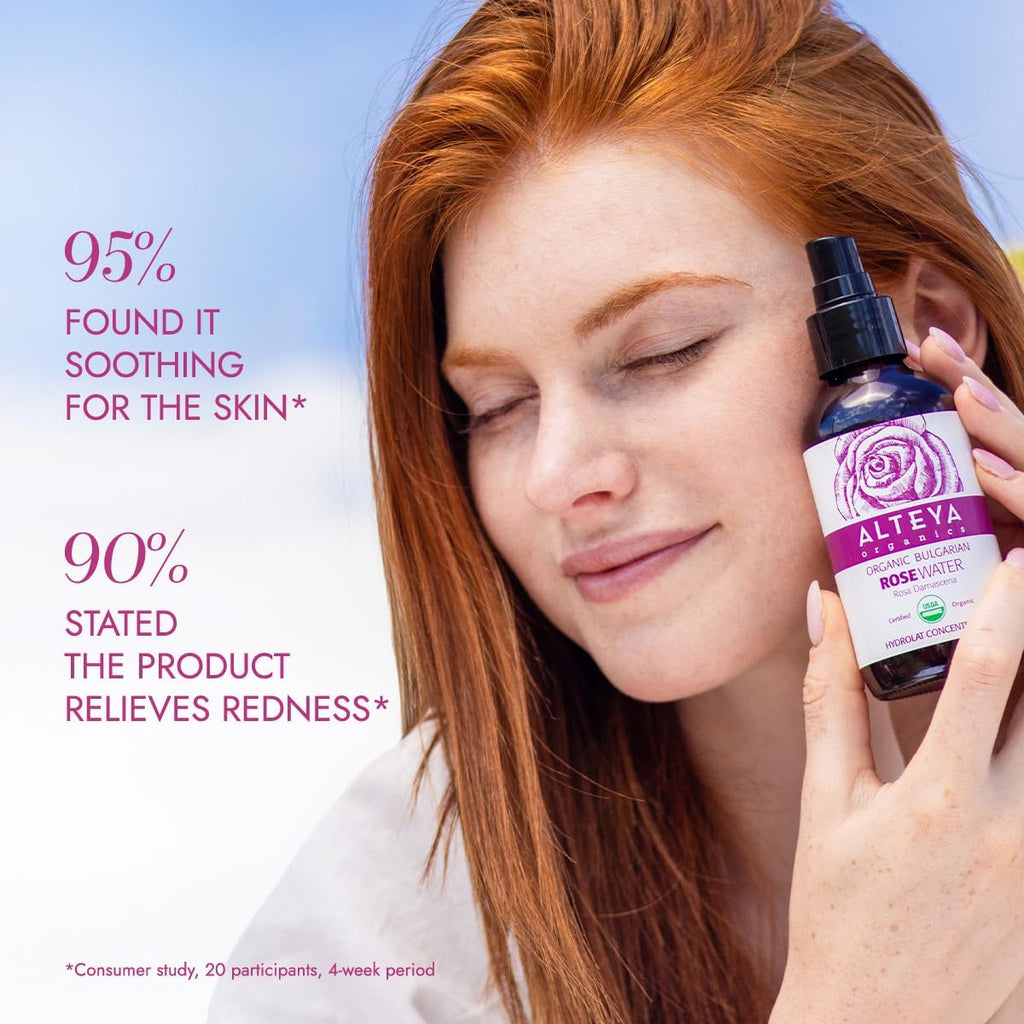 Alteya Organic Rose Water Spray 120Ml Glass - Pure Organic Rosa Damascena (Damask Rose) Hydrolat - USDA Certified Organic - Face Toner, Revitalizing Body, Condition Hair & Scalp