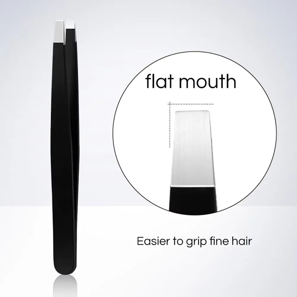 CNK Wholesale Stainless Steel Black Eyebrow Tweezer with Slant and Flat Point Beauty Tools for Eyebrows & Ingrown Hair Removal