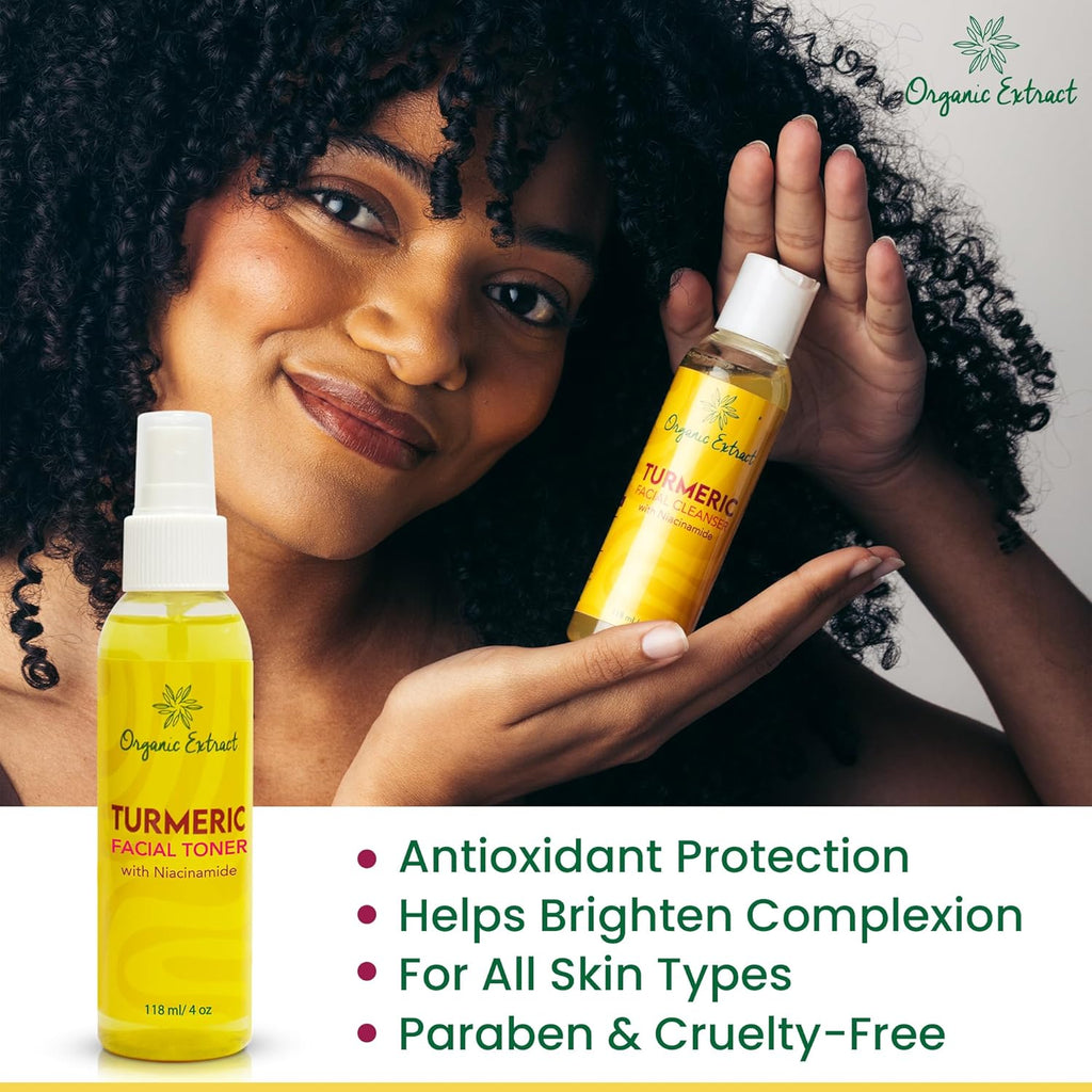 Turmeric Facial Toner - 4 Fl Oz / 118 Ml - Skin Brightening Face Toner, Gently Removes Impurities - Exfoliating, Hydrating Toner with Niacinamide, Glycerin, Aloe Vera