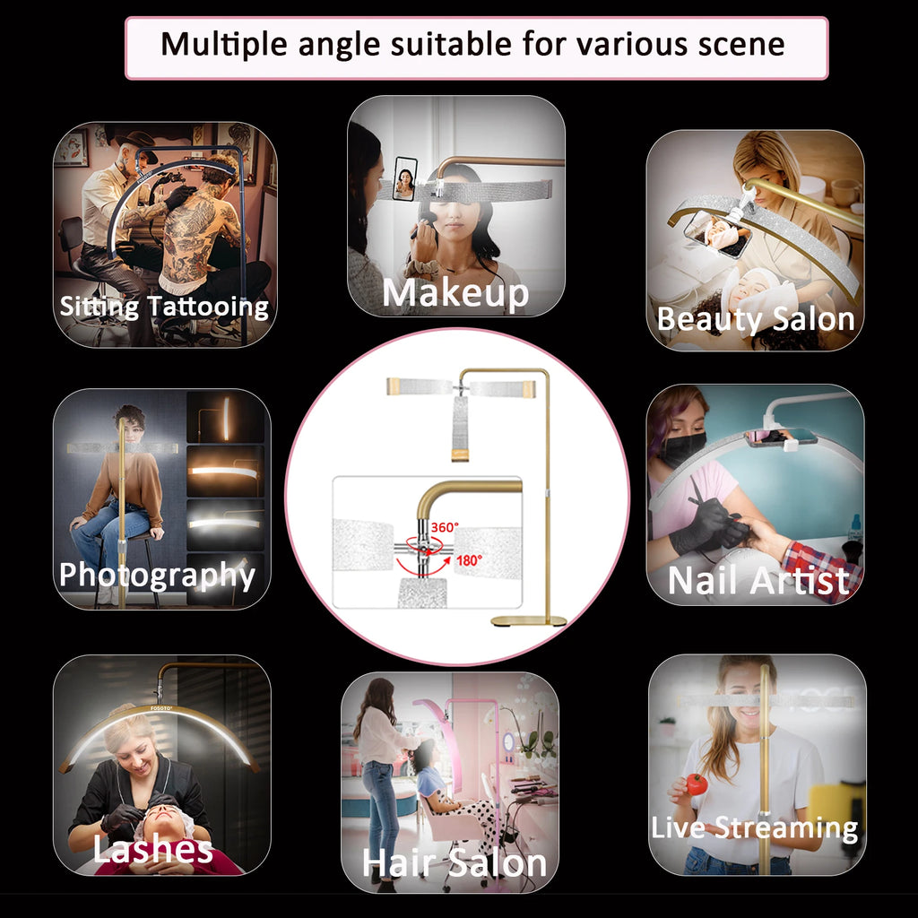Y16 28‘' Multi-Directional Half-Moon Light LED Lash Light with Tripod Stand for Beauty Eyelash Makeup Tattoo Tiktok Vide