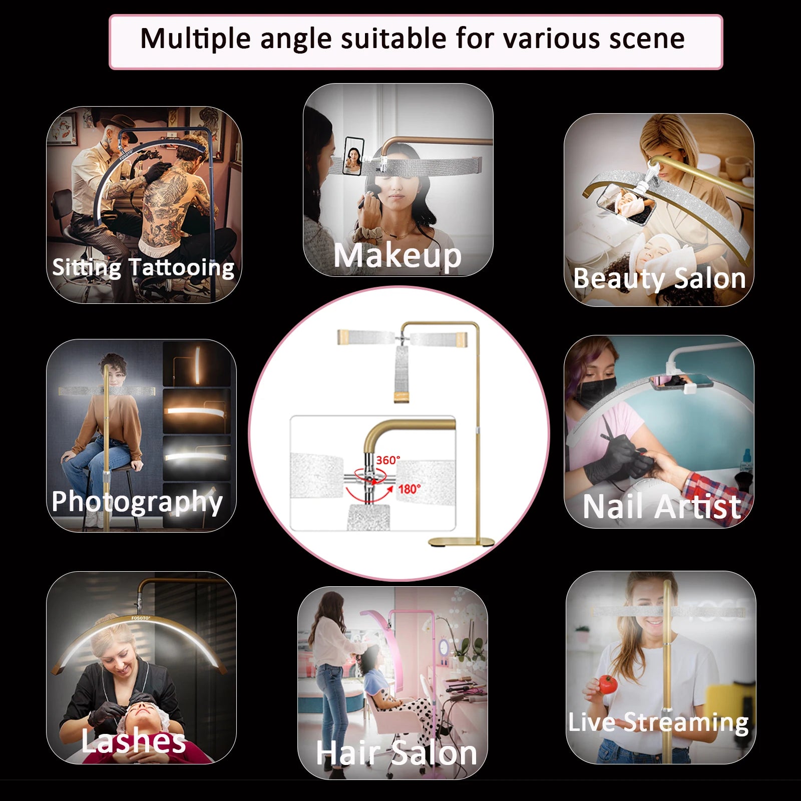 Y16 28‘' Multi-Directional Half-Moon Light LED Lash Light with Tripod Stand for Beauty Eyelash Makeup Tattoo Tiktok Vide
