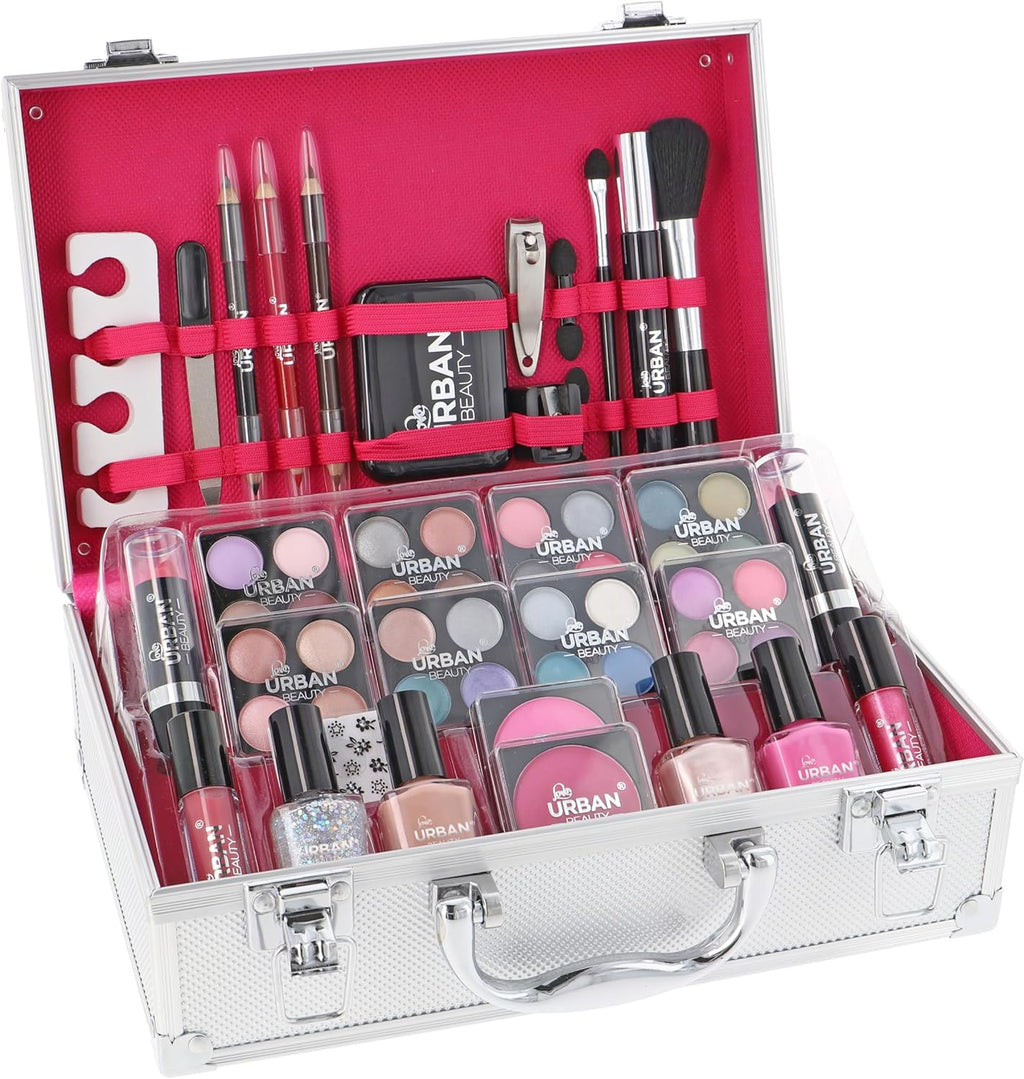 Dazzling Makeup Case – 60-Piece Vegan Makeup Set for Teenagers – Elegant Silver Box – Compact and Lightweight Design – Travel-Friendly Women’S Makeup Set