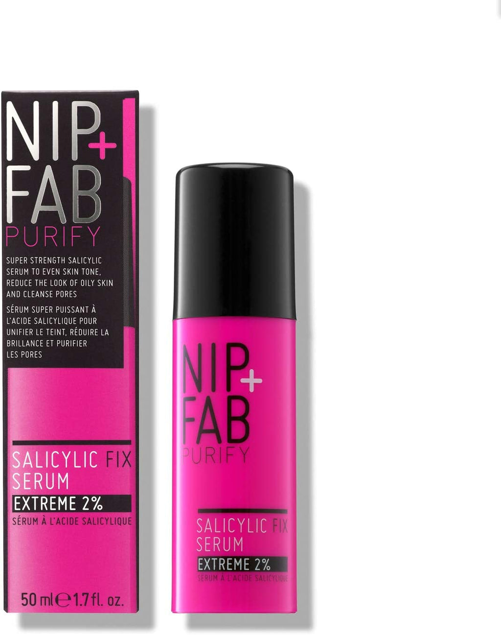 Nip + Fab Salicylic Acid Fix Serum Extreme 2% for Face with Aloe Vera and Purple Ginseng Extract, BHA Serum for Hydrating Skin Refine Pores Oil Control, 50 Ml