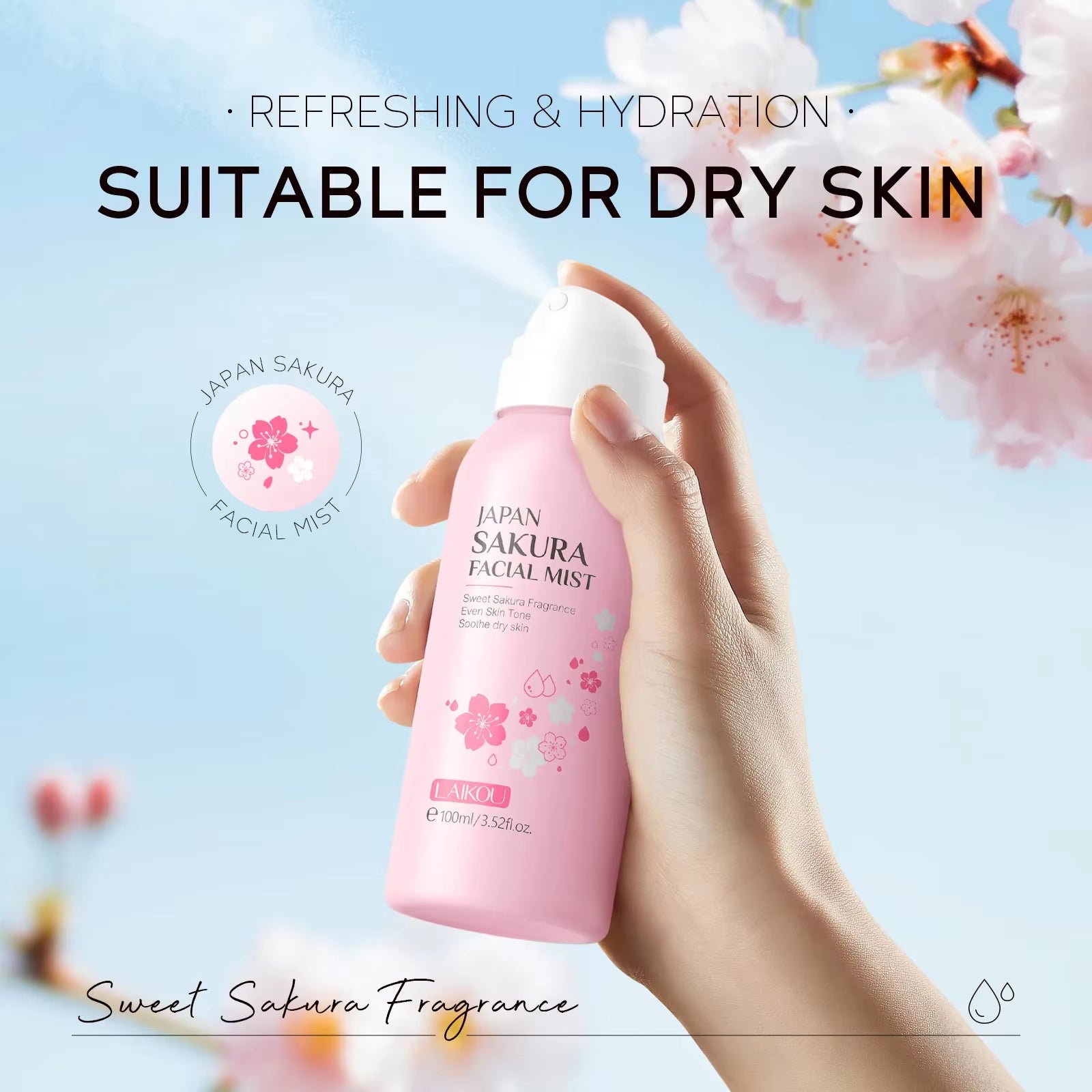 Sakura Facial Mist Brightening Spray Moisturizing Face Serum Brightening Toner Shrink Pores Oil Controlg Skincare 100Ml